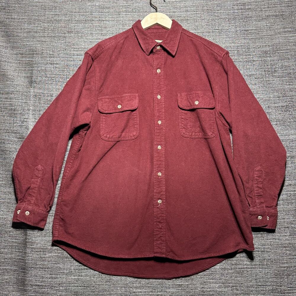 Field & Stream Flannel Shirt Men's XL Maroon Heavy Shacket Long Sleeve Button Up